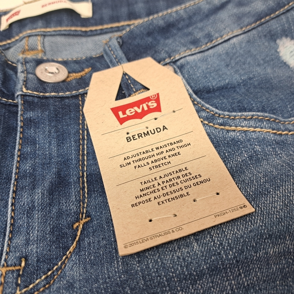 NWT Levi's Girls Bermuda Denim Shorts Diamond Buttons Distress Stretch Cuff 16R - Picture 4 of 8